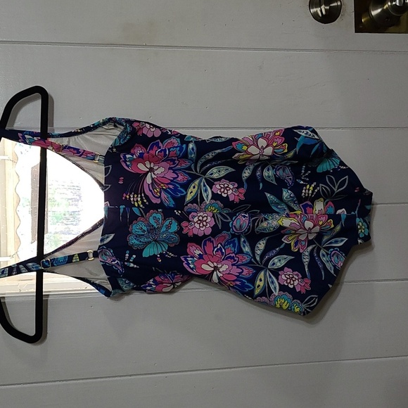 Maxine Of Hollywood Womens Swimsuit Colorful Floral Gold Metallic Bra Sz 10 EUC - Picture 6 of 13